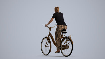 scanned 3D woman casual cycling, photogrammetry people for Enscape and V-Ray, front view render