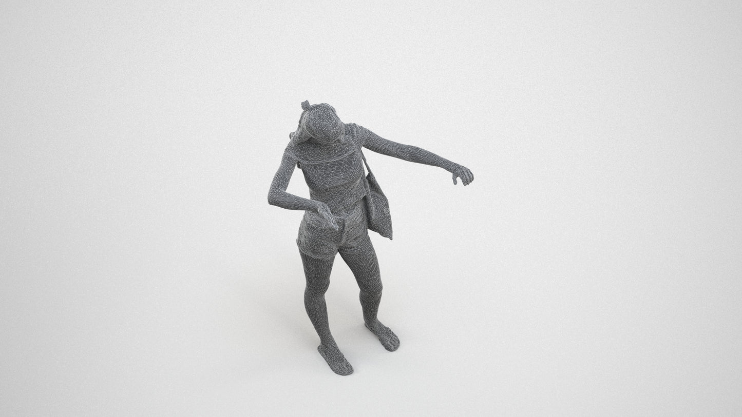 3D people model girl casual shopping, scanned human for 3ds Max rendering, wireframe three-quarter view