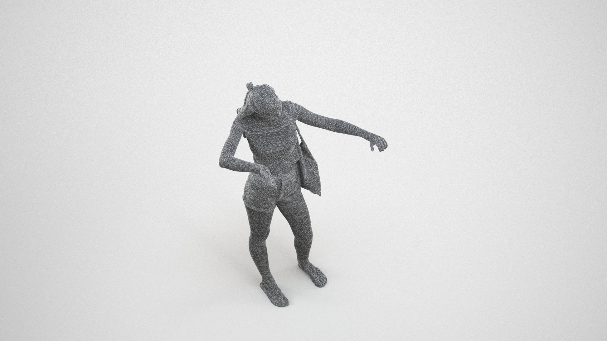 3D people model girl casual shopping, scanned human for 3ds Max rendering, wireframe three-quarter view
