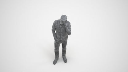 3D human model man casual standing, photogrammetry scanned person for archviz, wireframe three-quarter view