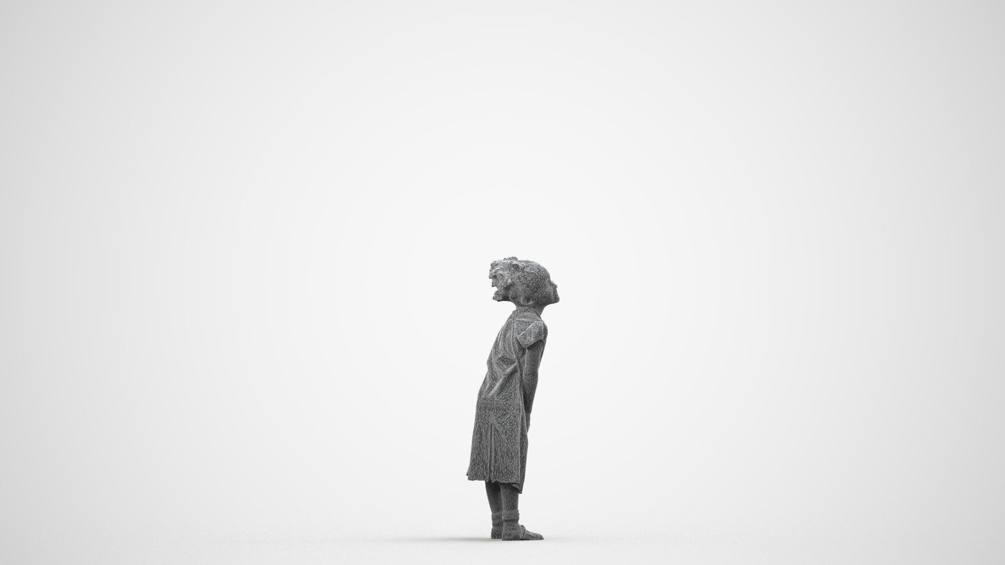 realistic 3D girl casual kids, scanned archviz people for Blender and 3ds Max, wireframe side view