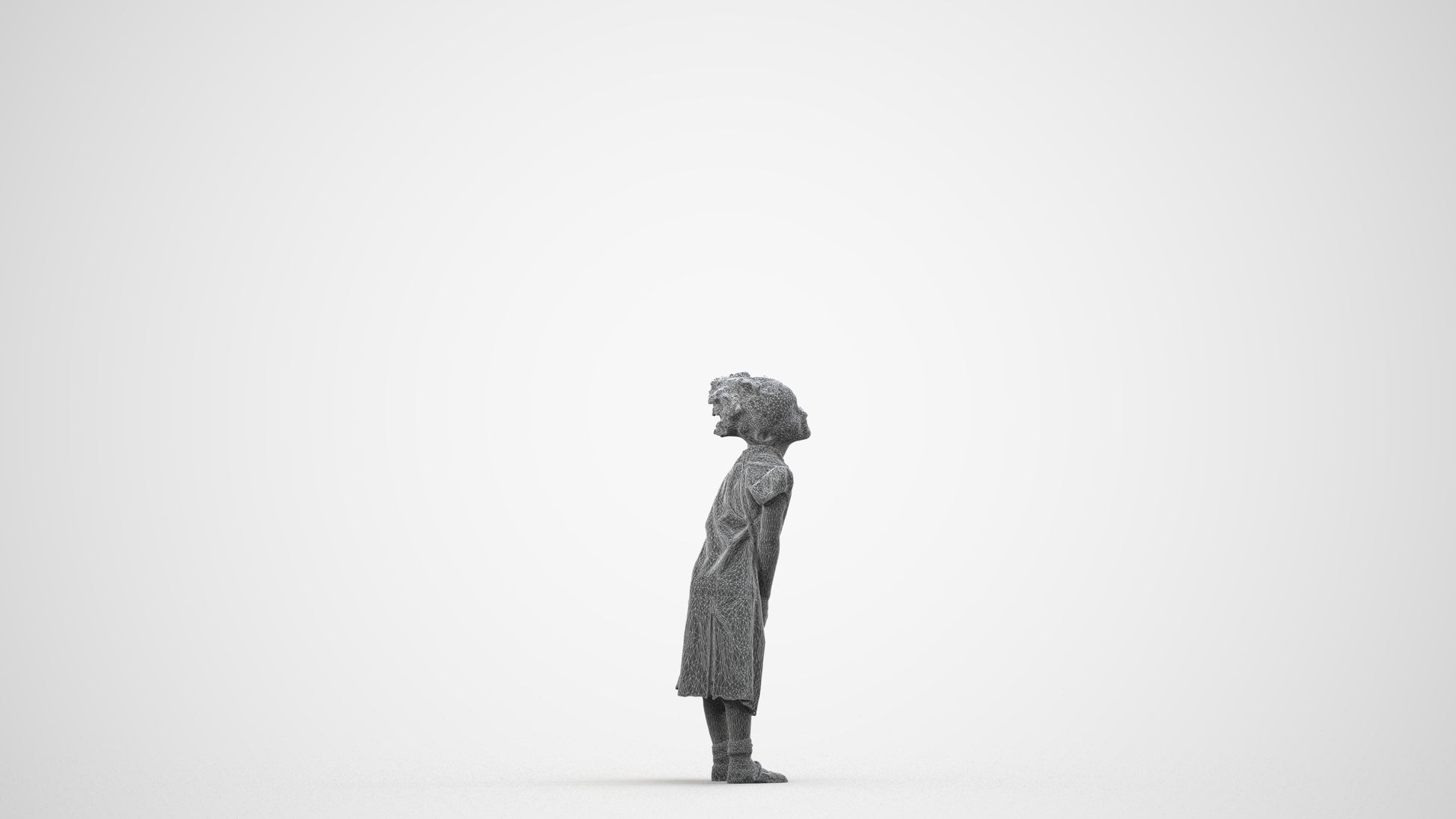 realistic 3D girl casual kids, scanned archviz people for Blender and 3ds Max, wireframe side view