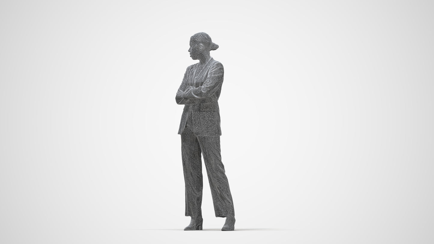 photogrammetry 3D woman business, realistic human model archviz FBX, wireframe back view