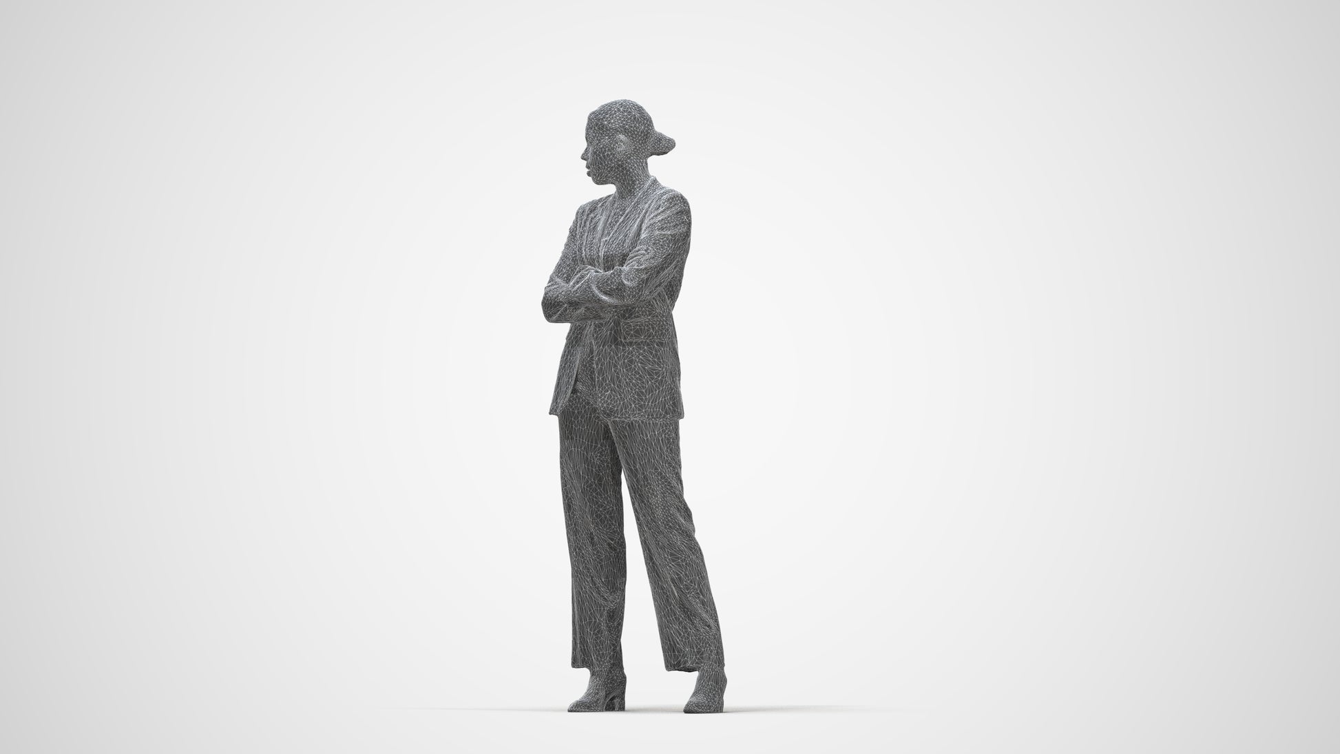 photogrammetry 3D woman business, realistic human model archviz FBX, wireframe back view