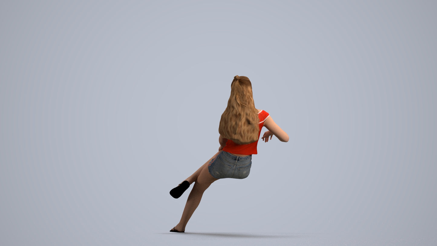 scanned 3D woman casual sitting, photogrammetry people for Enscape and V-Ray, front view render