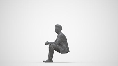 realistic 3D man casual sitting, scanned archviz people for Blender and 3ds Max, wireframe back view
