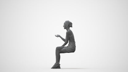 3D scanned woman sitting casual, photorealistic archviz people for Enscape and SketchUp, square thumbnail