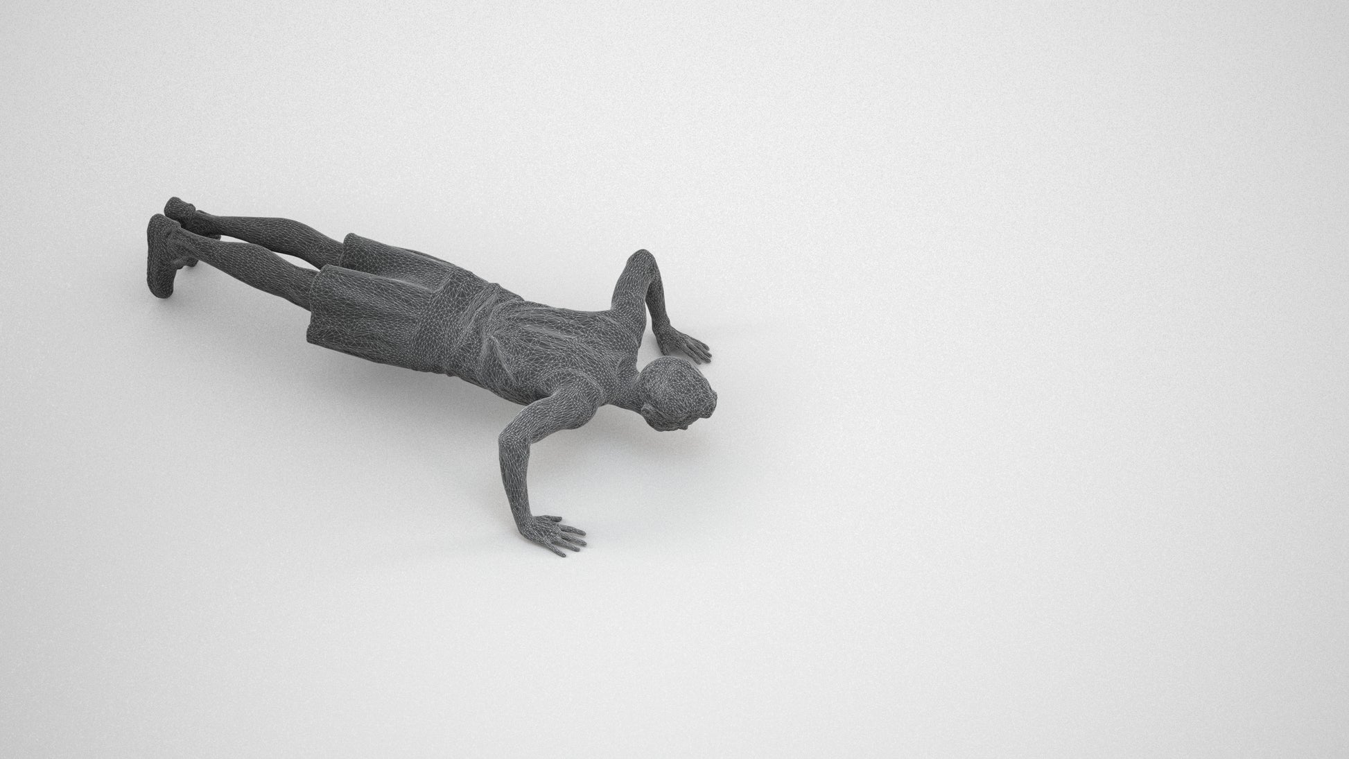 3D people model man sport, scanned human for 3ds Max rendering, wireframe three-quarter view