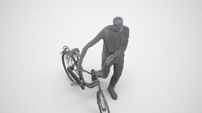realistic 3D people man casual cycling, render-ready for V-Ray and Corona, FBX OBJ, wireframe three-quarter view