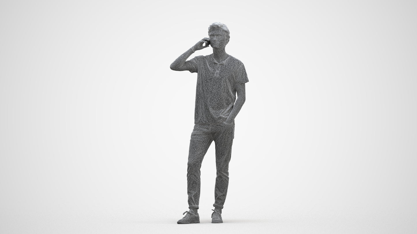 photogrammetry 3D man casual standing, realistic human model archviz FBX, three-quarter front view render