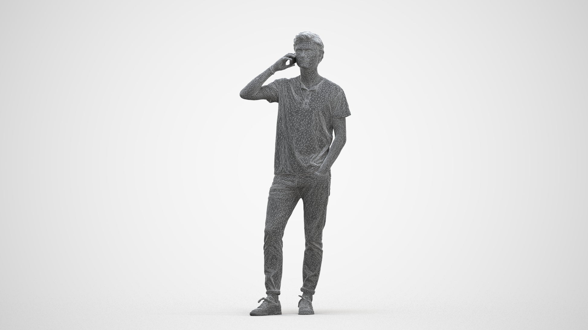 photogrammetry 3D man casual standing, realistic human model archviz FBX, three-quarter front view render