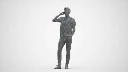 photogrammetry 3D man casual standing, realistic human model archviz FBX, three-quarter front view render