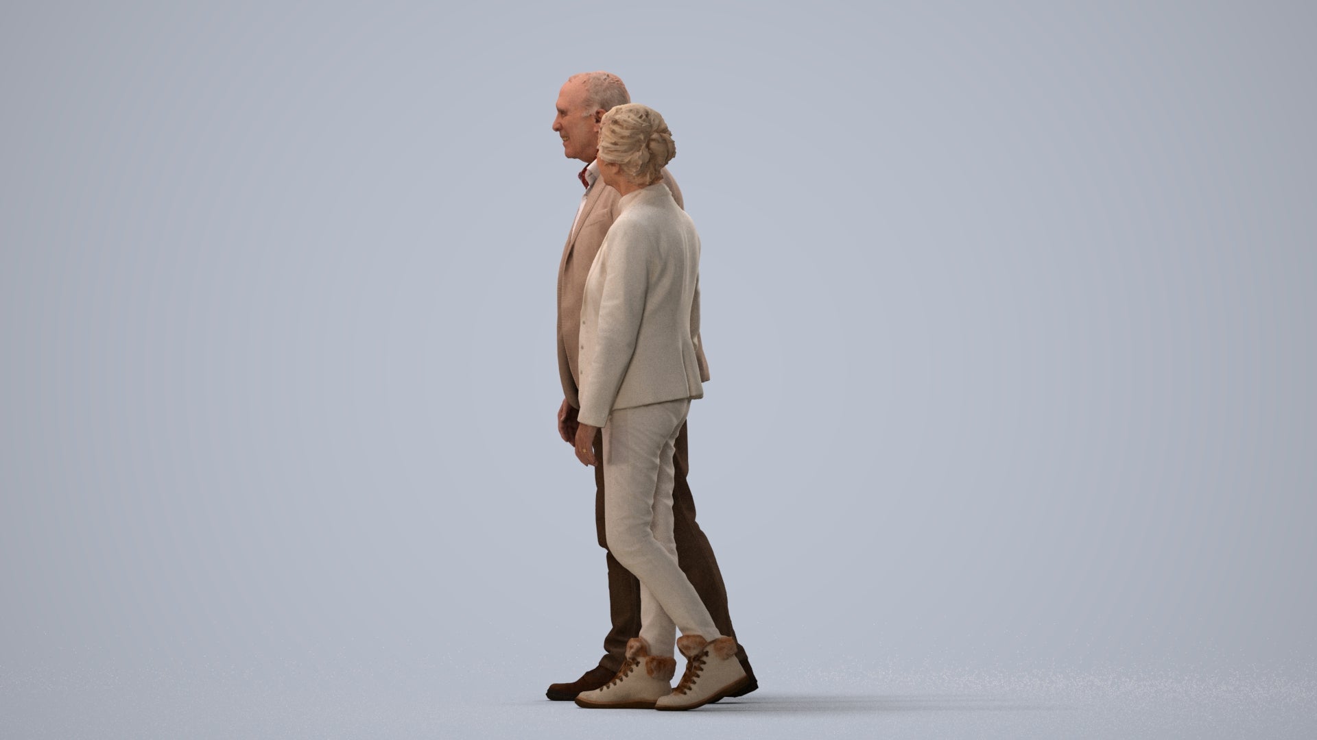 3D people model senior woman casual couple, scanned human for 3ds Max rendering, three-quarter view render