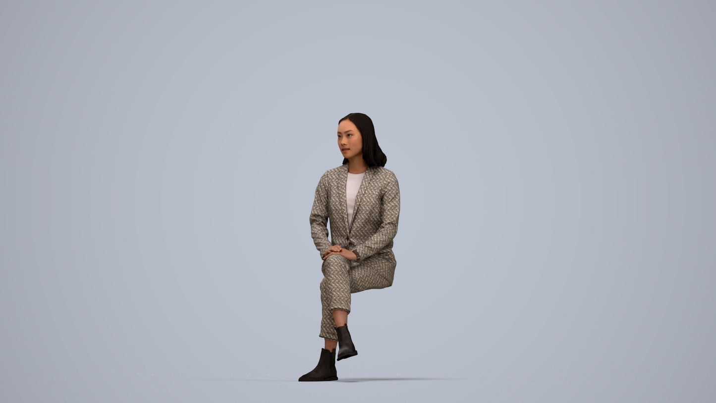 scanned 3D woman business, photogrammetry people for Enscape and V-Ray, top-down view render