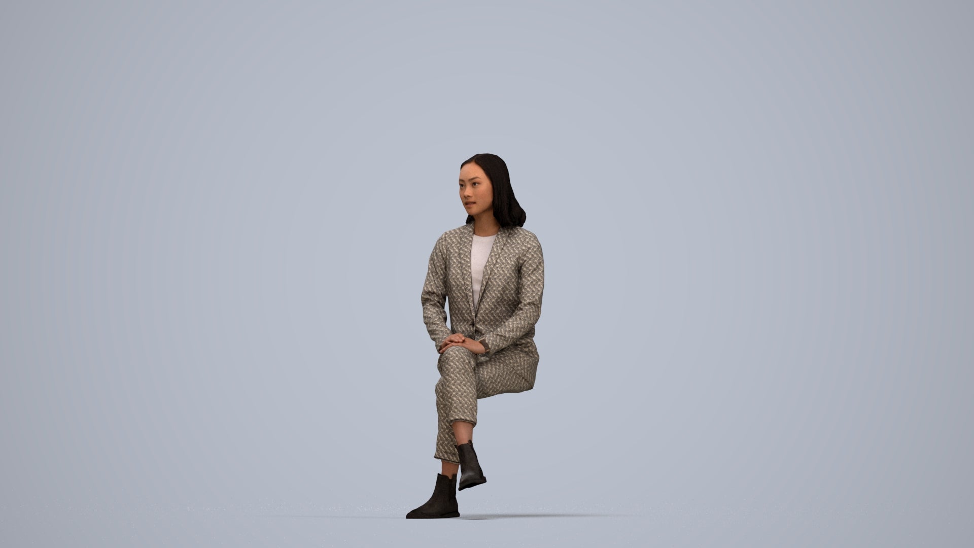 scanned 3D woman business, photogrammetry people for Enscape and V-Ray, top-down view render