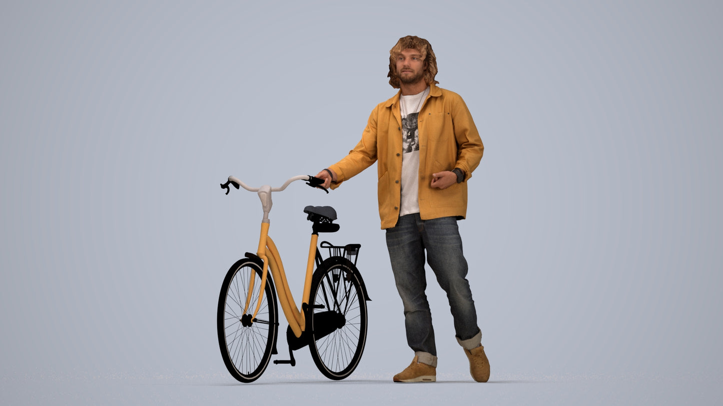 realistic 3D people man casual cycling, render-ready for V-Ray and Corona, FBX OBJ, top-down view render