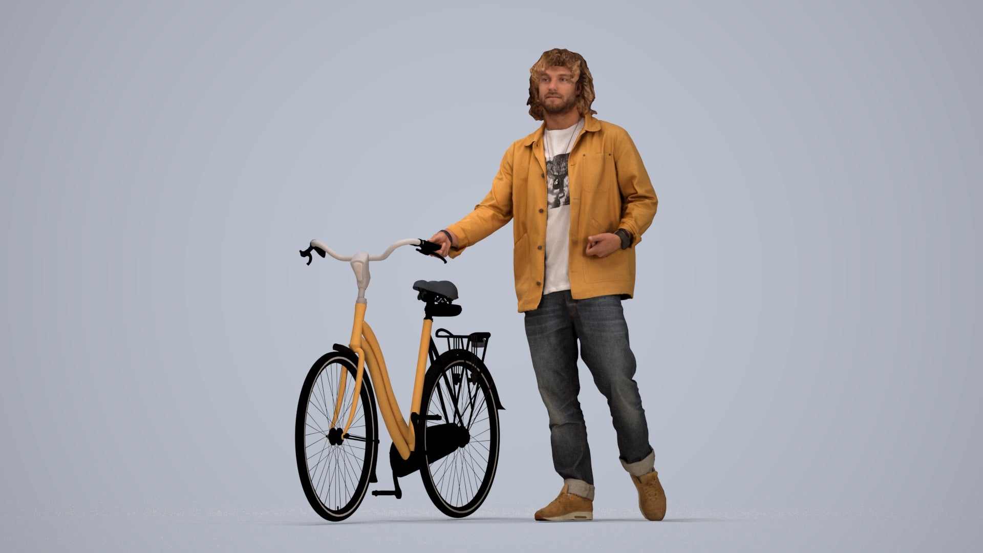 realistic 3D people man casual cycling, render-ready for V-Ray and Corona, FBX OBJ, top-down view render