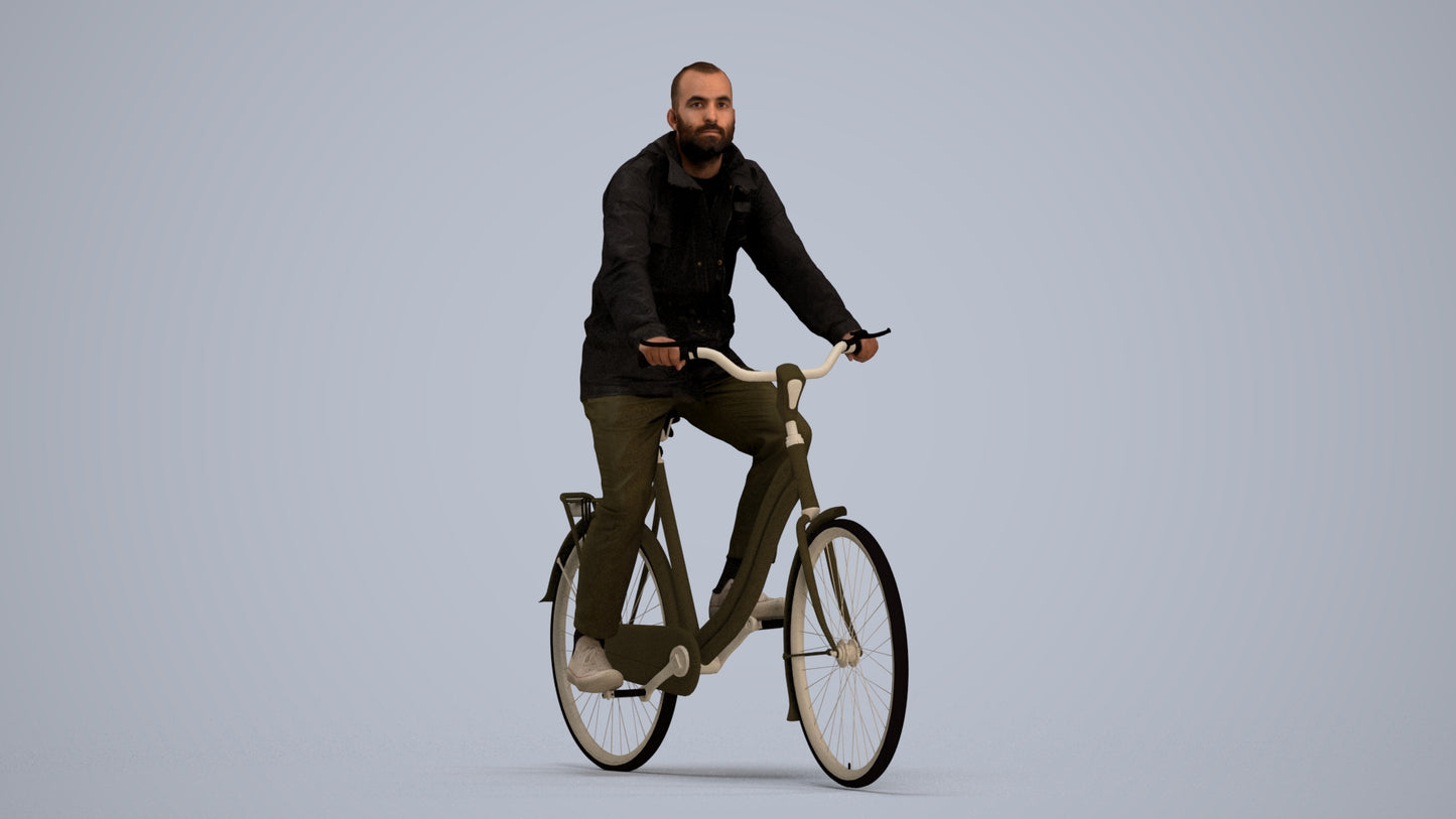 realistic 3D people man casual cycling, render-ready for V-Ray and Corona, FBX OBJ, standing pose render
