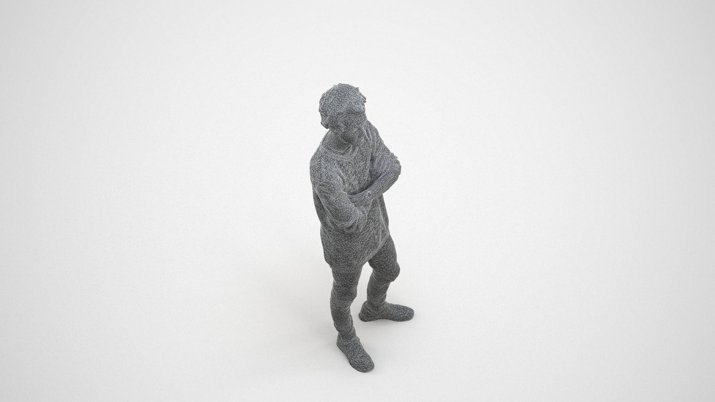 photogrammetry 3D man casual standing, realistic human model archviz FBX, wireframe three-quarter view