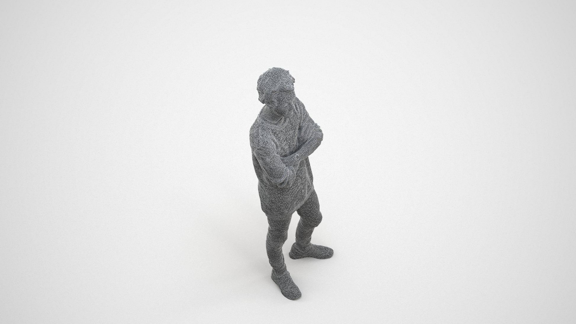 photogrammetry 3D man casual standing, realistic human model archviz FBX, wireframe three-quarter view