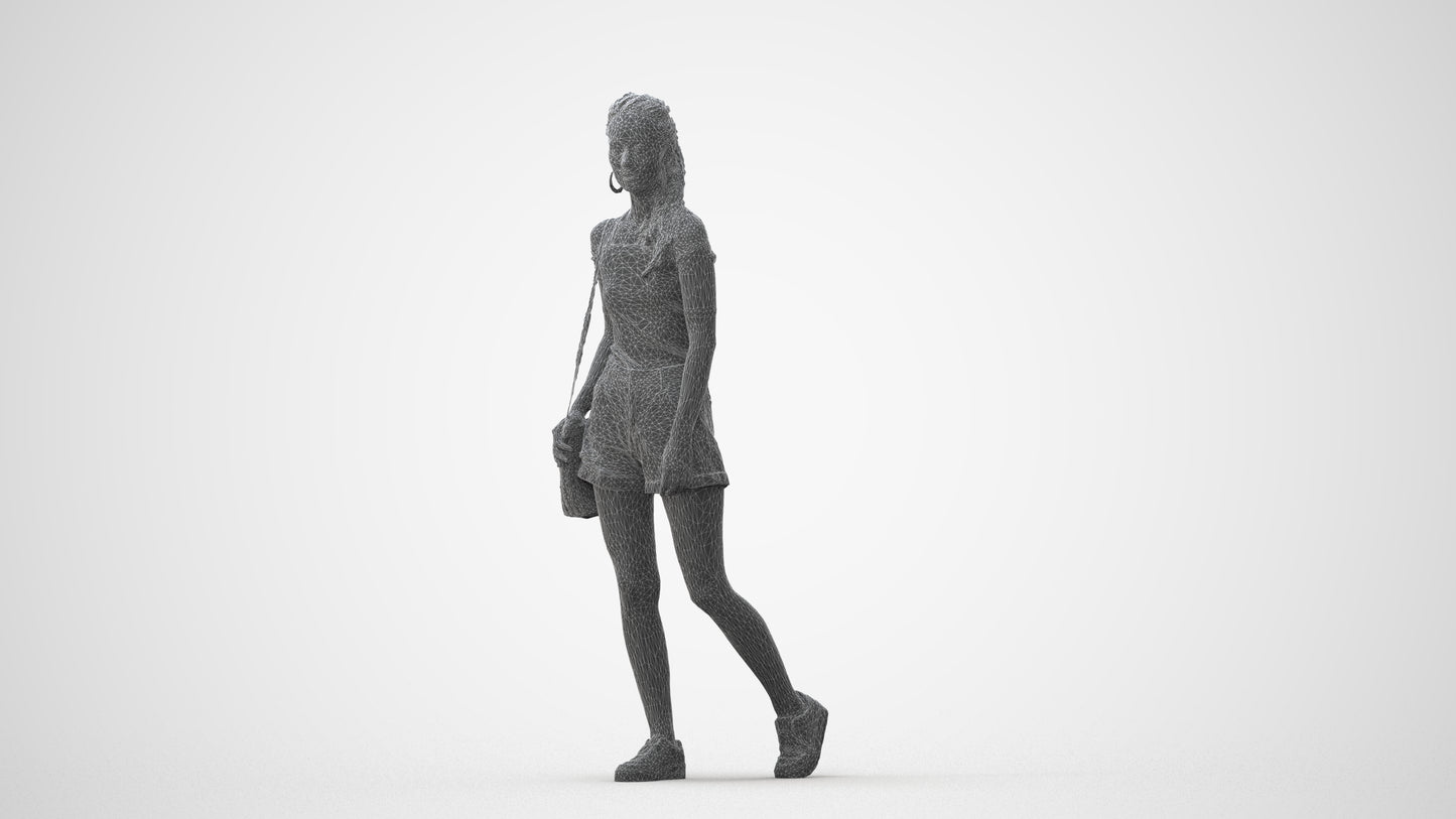 realistic 3D human woman casual walking, archviz people FBX OBJ for Blender, square thumbnail