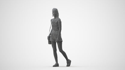 realistic 3D human woman casual walking, archviz people FBX OBJ for Blender, square thumbnail