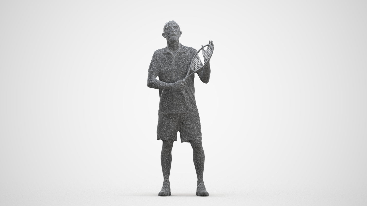 3D human model senior man sport, photogrammetry scanned person for archviz, three-quarter front view render