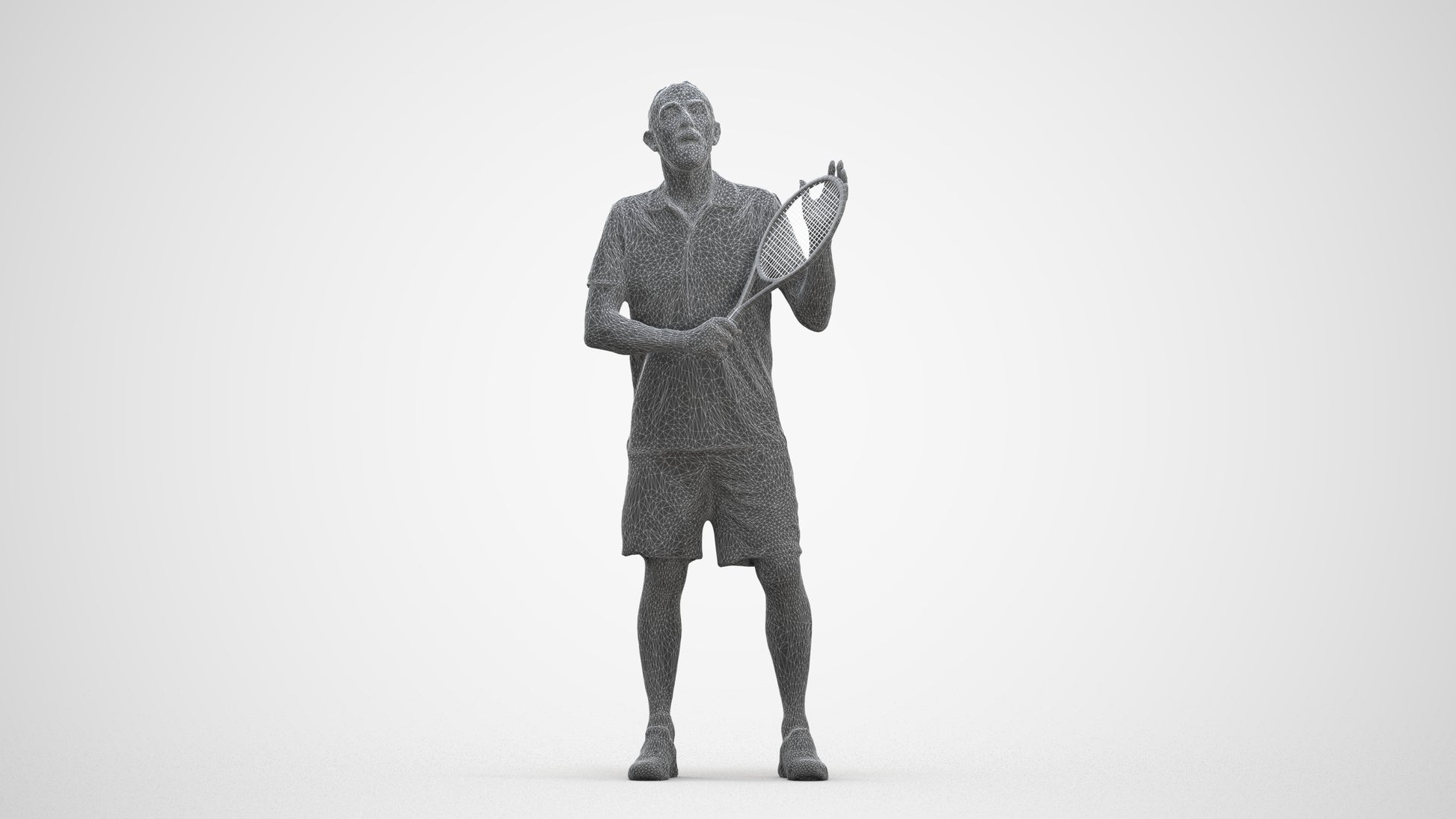 3D human model senior man sport, photogrammetry scanned person for archviz, three-quarter front view render