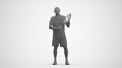 3D human model senior man sport, photogrammetry scanned person for archviz, three-quarter front view render