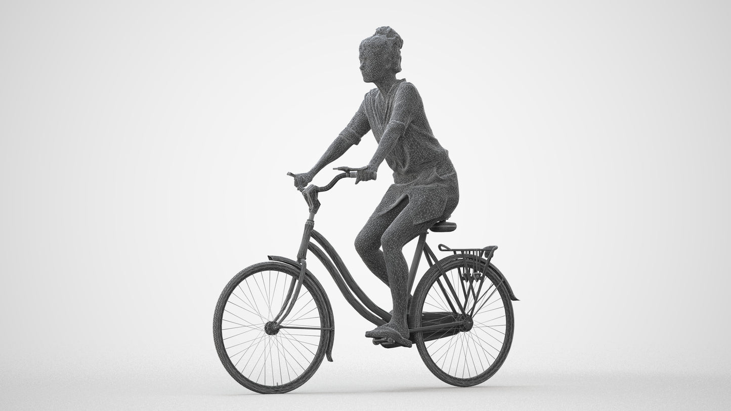 realistic 3D human woman casual cycling, archviz people FBX OBJ for Blender, square thumbnail