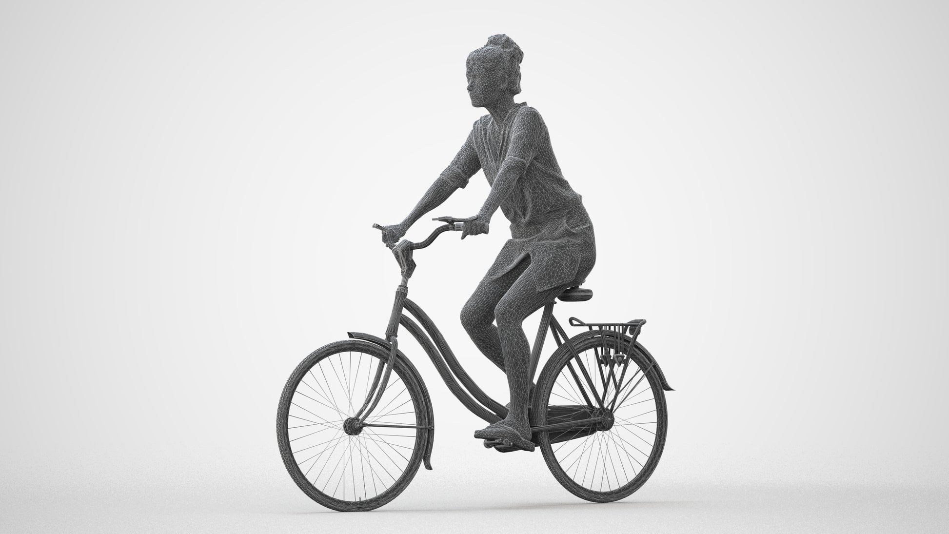 realistic 3D human woman casual cycling, archviz people FBX OBJ for Blender, square thumbnail