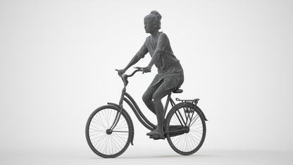 realistic 3D human woman casual cycling, archviz people FBX OBJ for Blender, square thumbnail