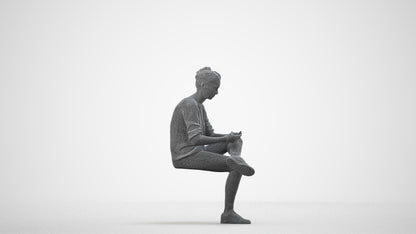 photogrammetry 3D woman casual sitting, realistic human model archviz FBX, wireframe side view