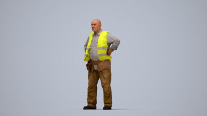 photogrammetry 3D senior man standing, realistic human model archviz FBX, top-down view render