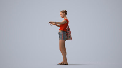 3D scanned girl standing casual, photorealistic archviz people for Enscape and SketchUp, three-quarter view render