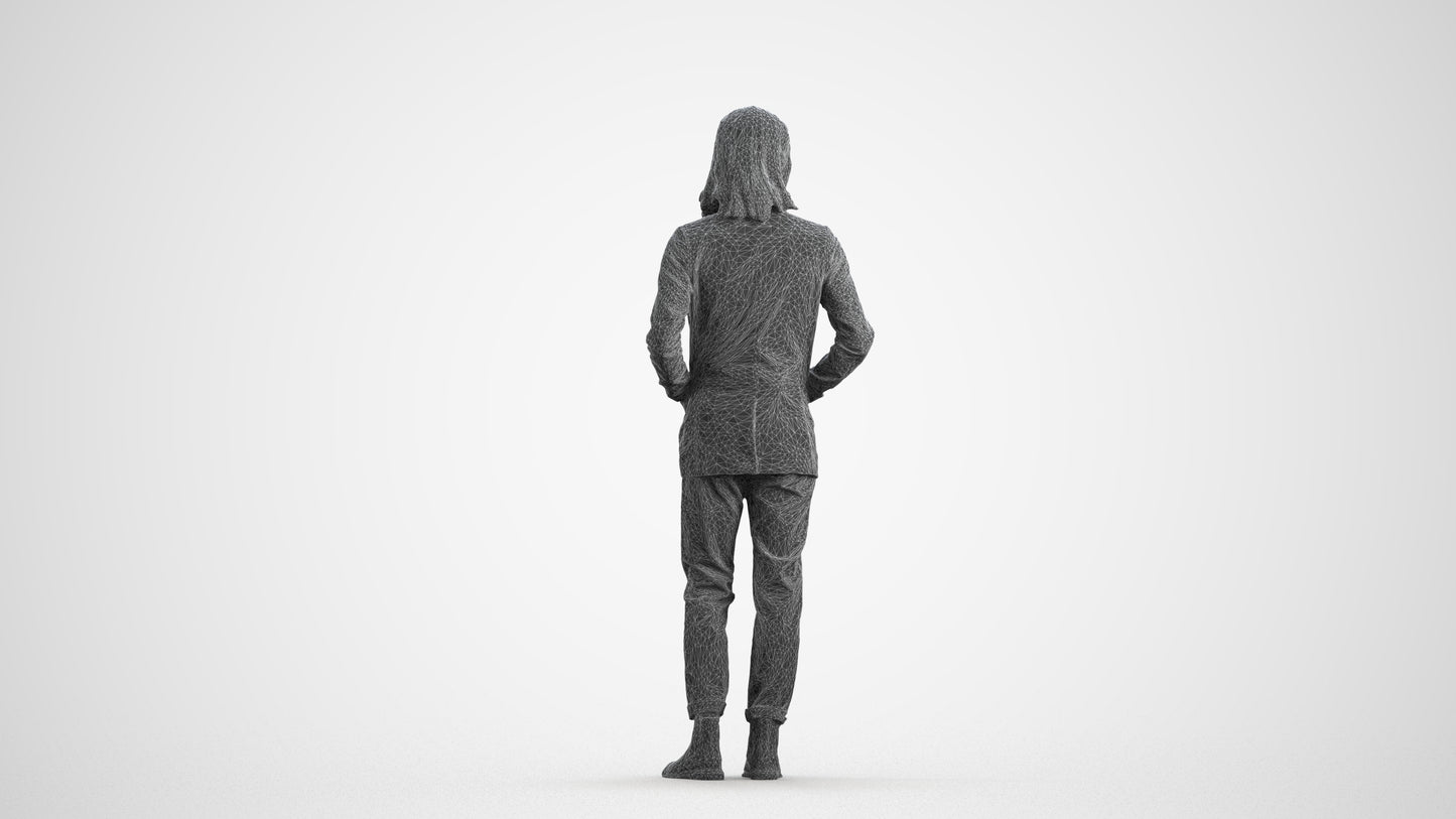 3D people model woman business, scanned human for 3ds Max rendering, wireframe front view