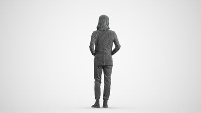 3D people model woman business, scanned human for 3ds Max rendering, wireframe front view
