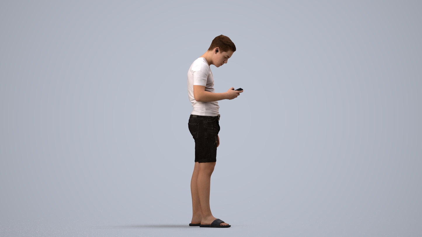 3D scanned boy kids casual, photorealistic archviz people for Enscape and SketchUp, side view render