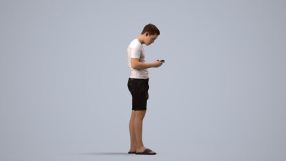 3D scanned boy kids casual, photorealistic archviz people for Enscape and SketchUp, side view render