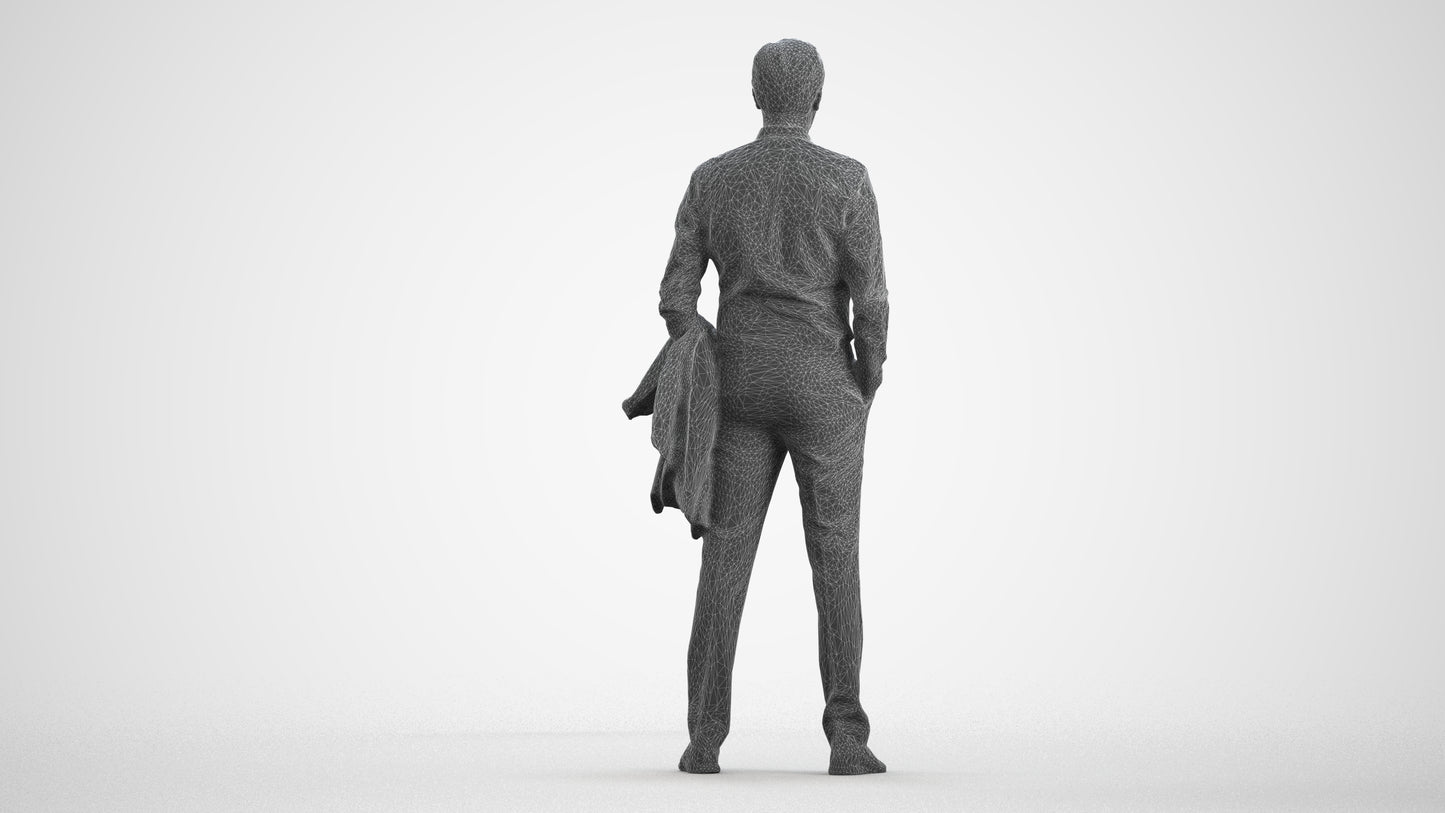 photogrammetry 3D man business, realistic human model archviz FBX, wireframe front view