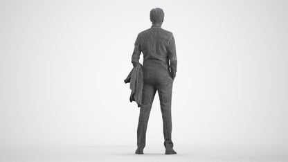 photogrammetry 3D man business, realistic human model archviz FBX, wireframe front view