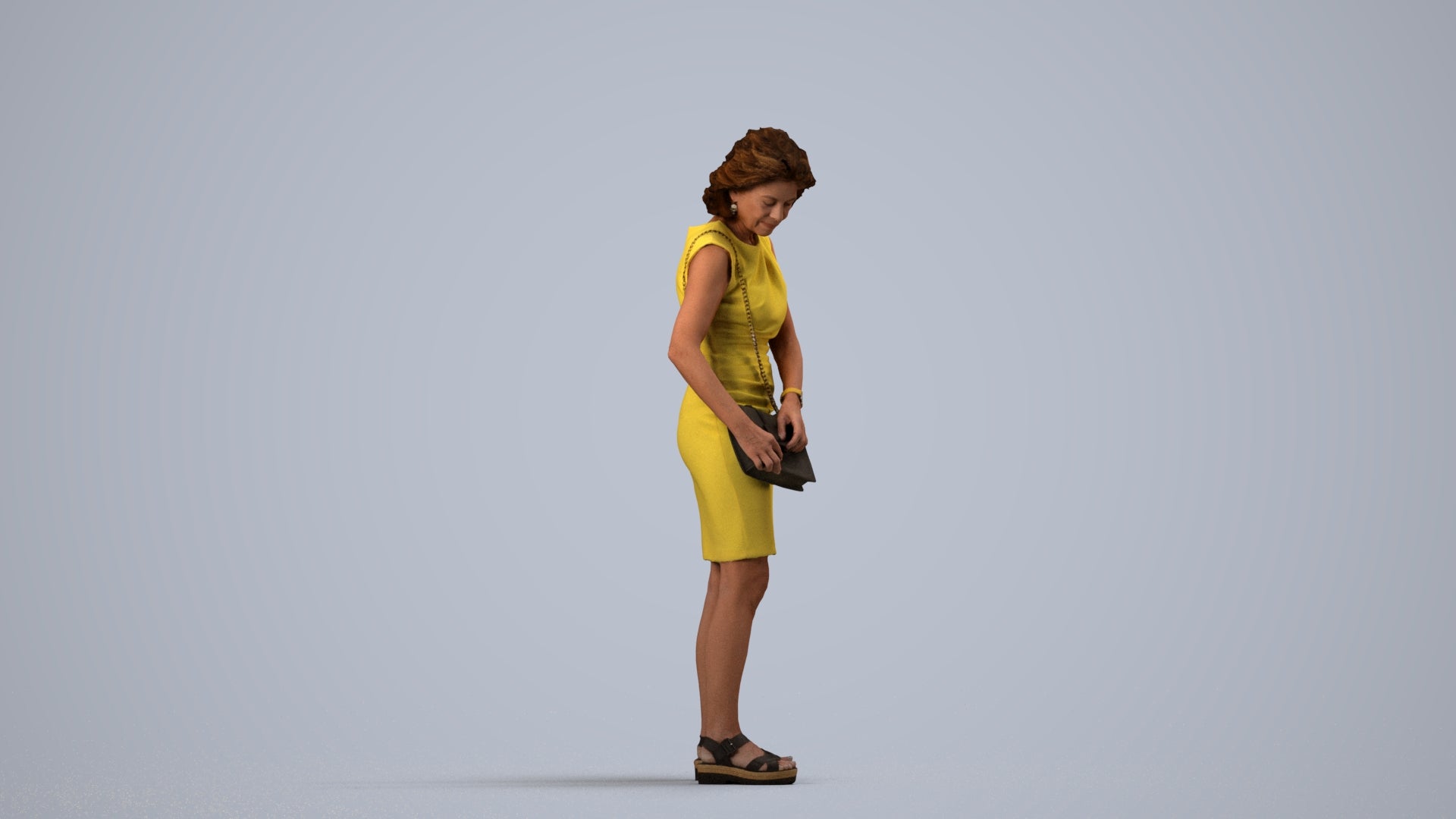 photogrammetry 3D woman business standing, realistic human model archviz FBX, side view render