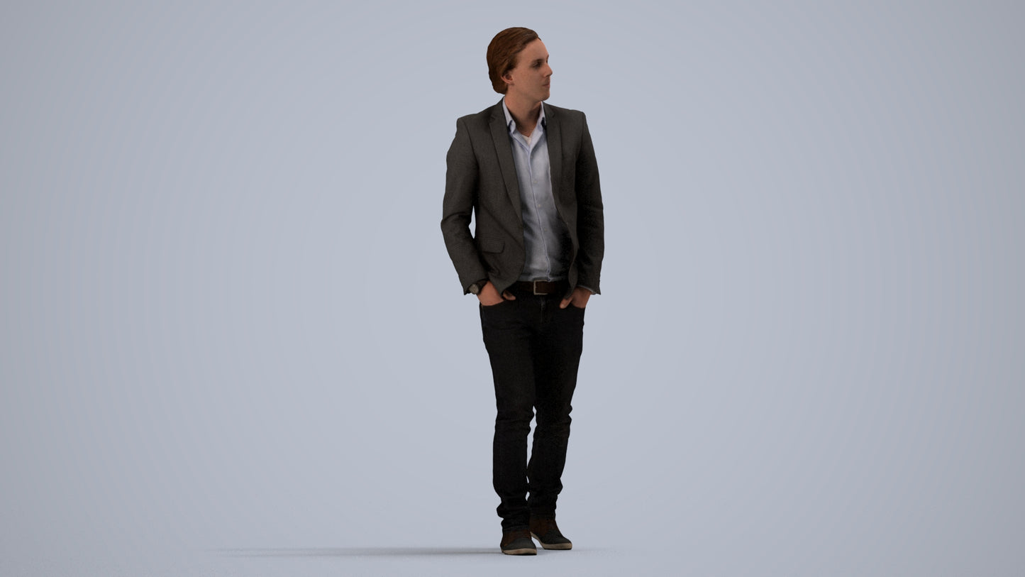 realistic 3D man business, scanned archviz people for Blender and 3ds Max, side view render