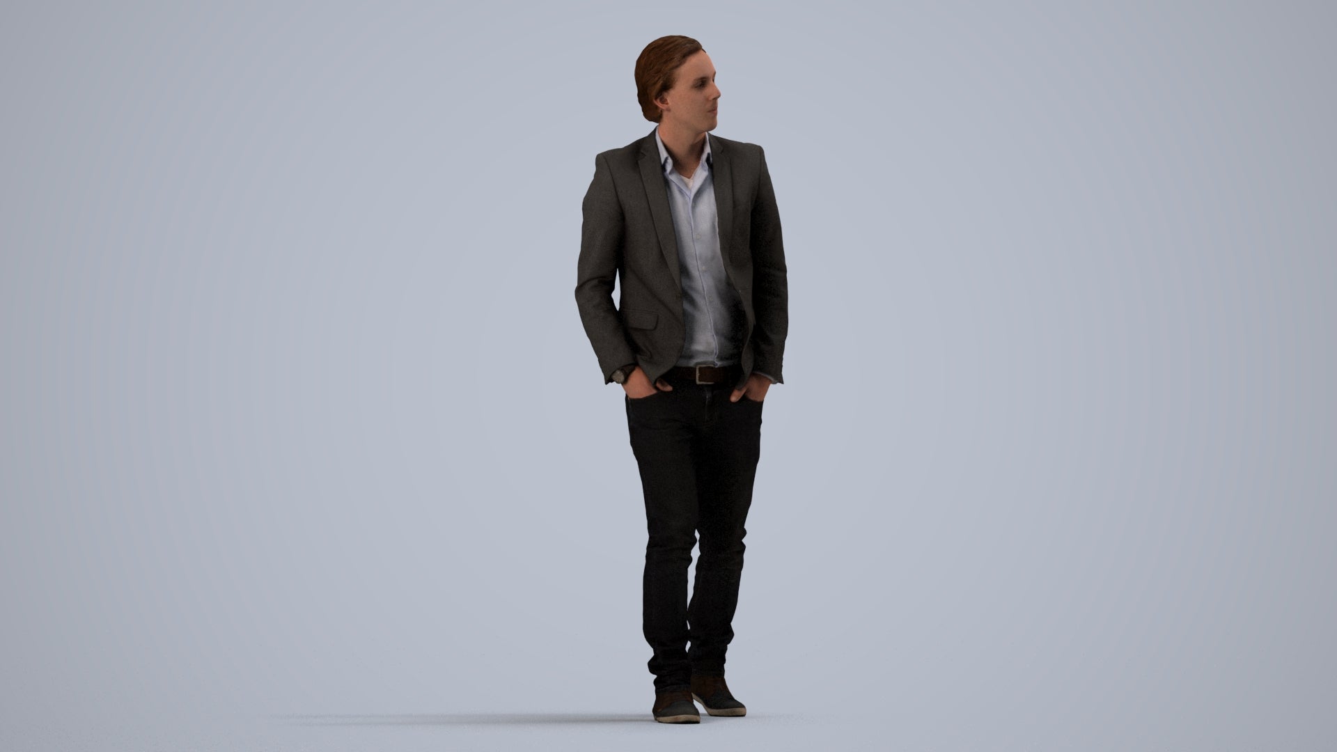 realistic 3D man business, scanned archviz people for Blender and 3ds Max, side view render