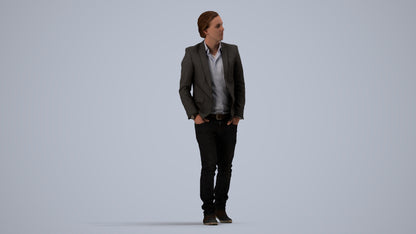 realistic 3D man business, scanned archviz people for Blender and 3ds Max, side view render