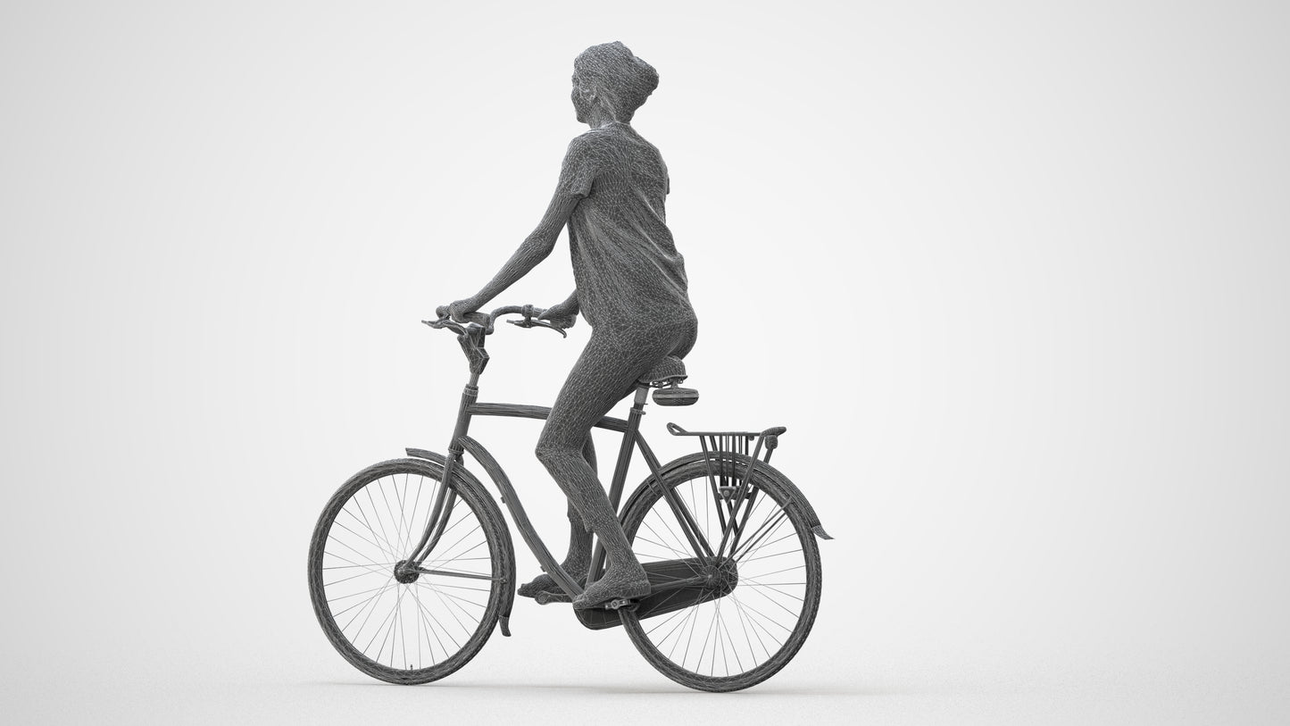 3D people model woman casual cycling, scanned human for 3ds Max rendering, square thumbnail