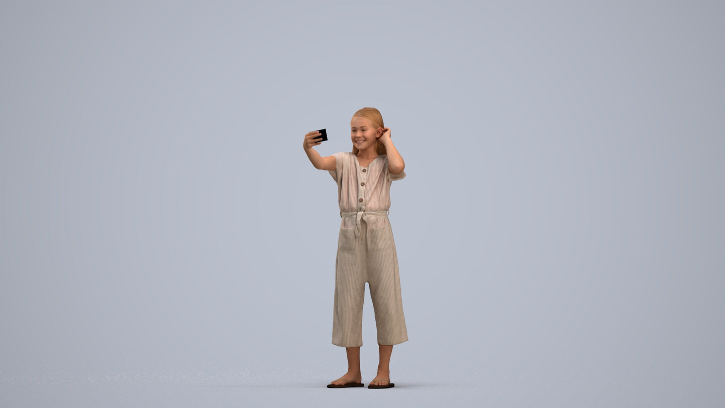 realistic 3D girl kids, scanned archviz people for Blender and 3ds Max, standing pose render