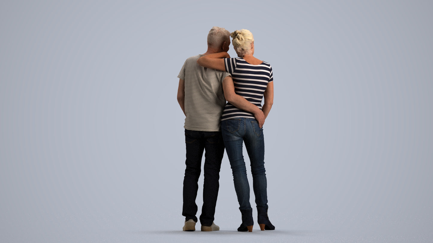 realistic 3D senior woman casual standing, scanned archviz people for Blender and 3ds Max, front view render
