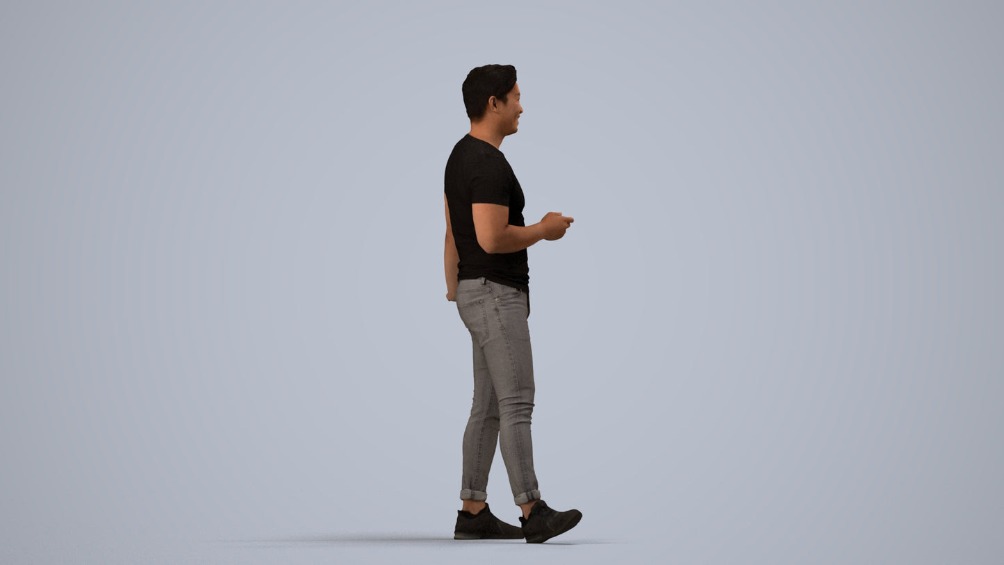 realistic 3D people man casual standing, render-ready for V-Ray and Corona, FBX OBJ, side view render
