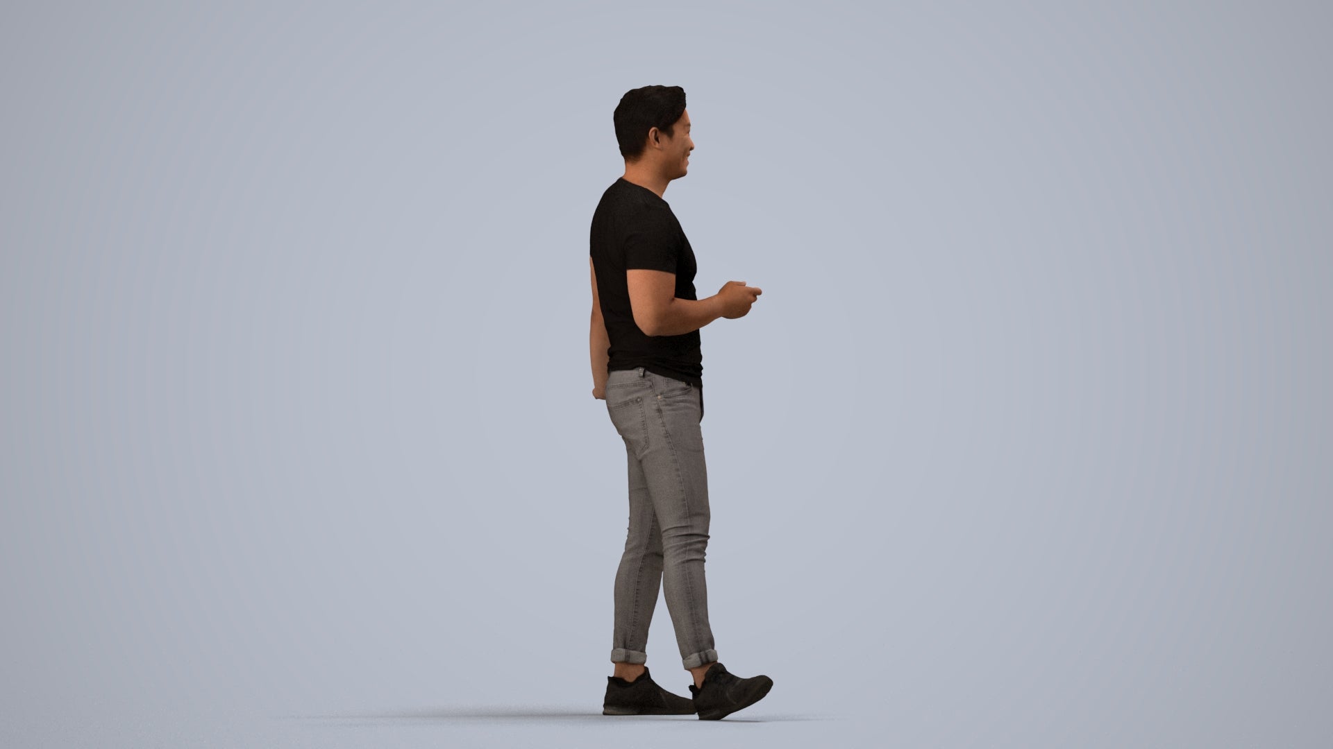 realistic 3D people man casual standing, render-ready for V-Ray and Corona, FBX OBJ, side view render